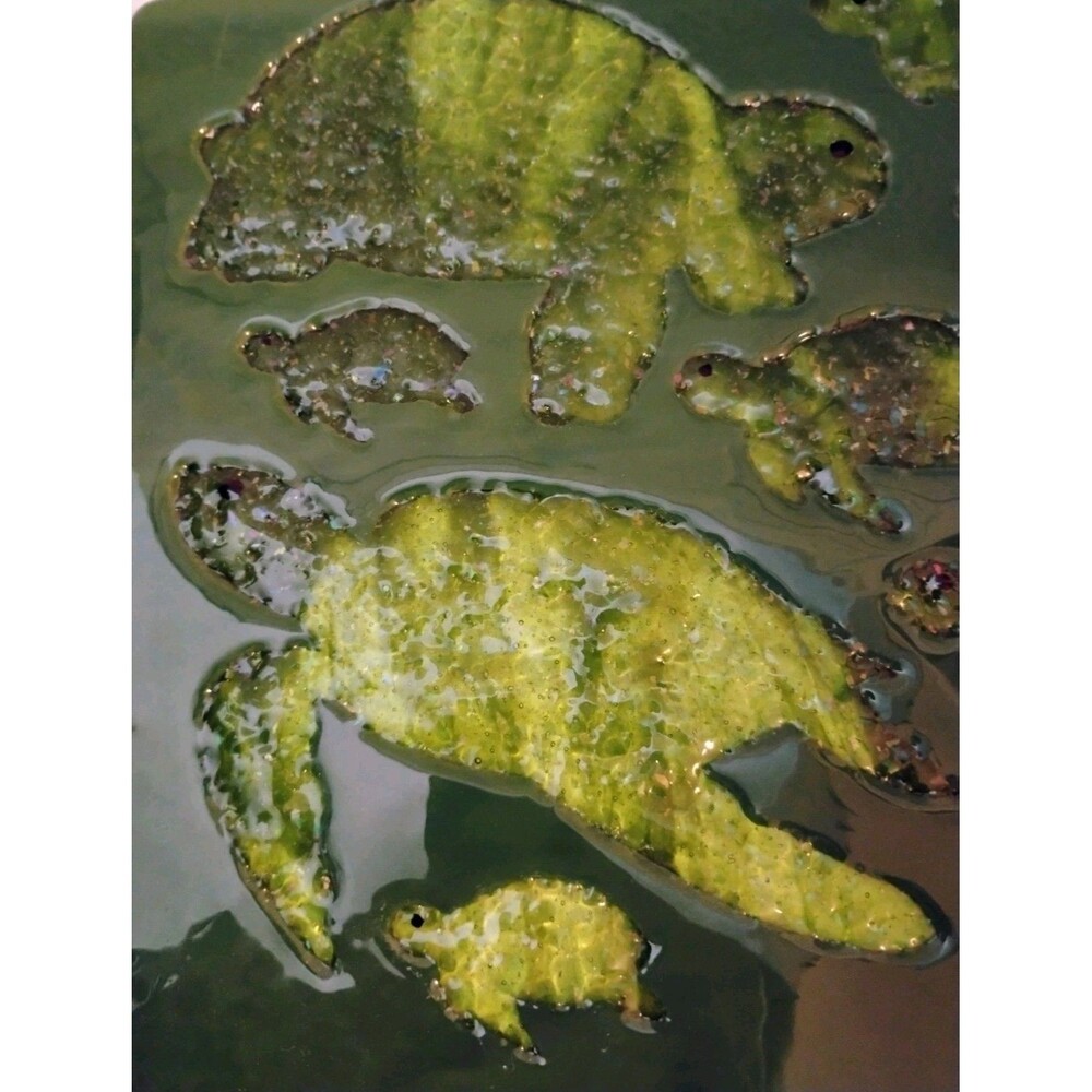 OOAK Fused Glass Sea Turtle Platter 10" Square Green Marine Art Riddle Oregon